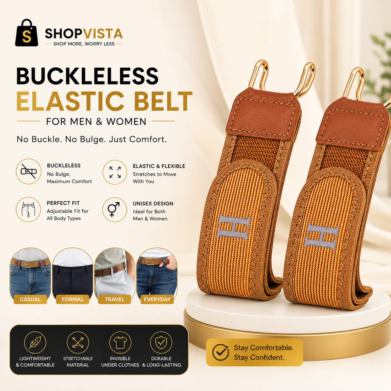 Buckleless Elastic Belt for Men & Women