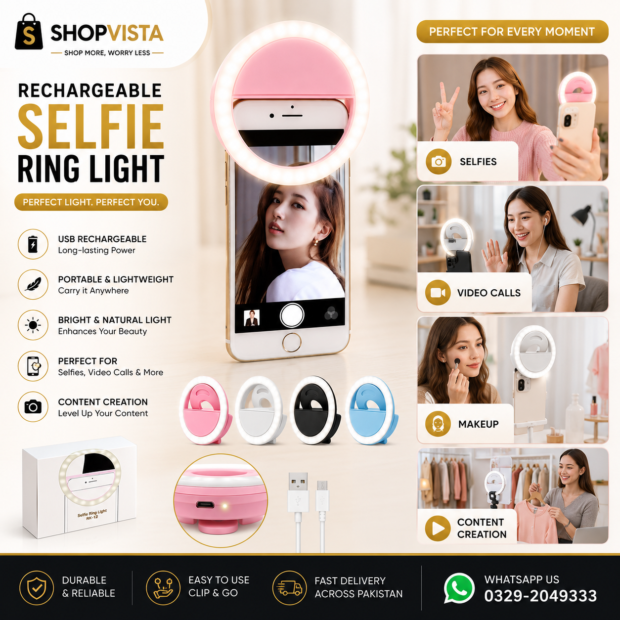 Rechargeable Clip-On Selfie Ring Light