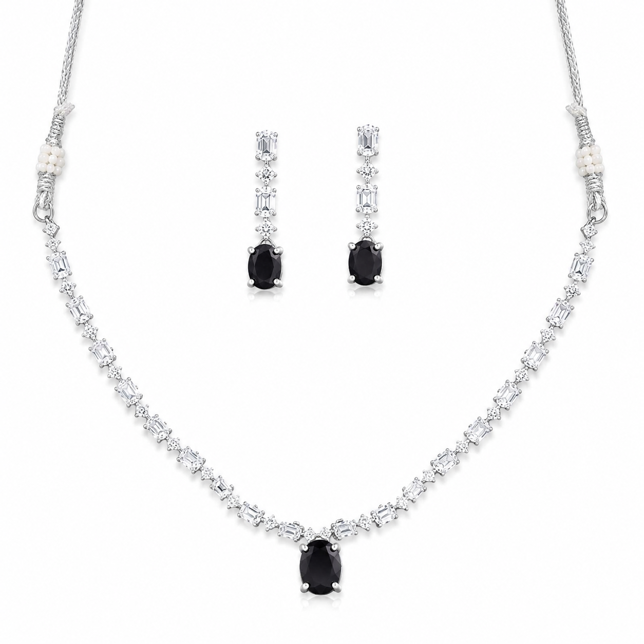 Midnight Black Crystal Necklace & Drop Earrings Set