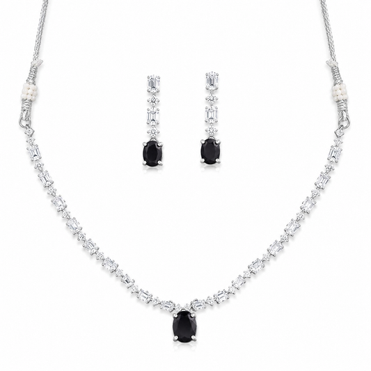 Midnight Black Crystal Necklace & Drop Earrings Set