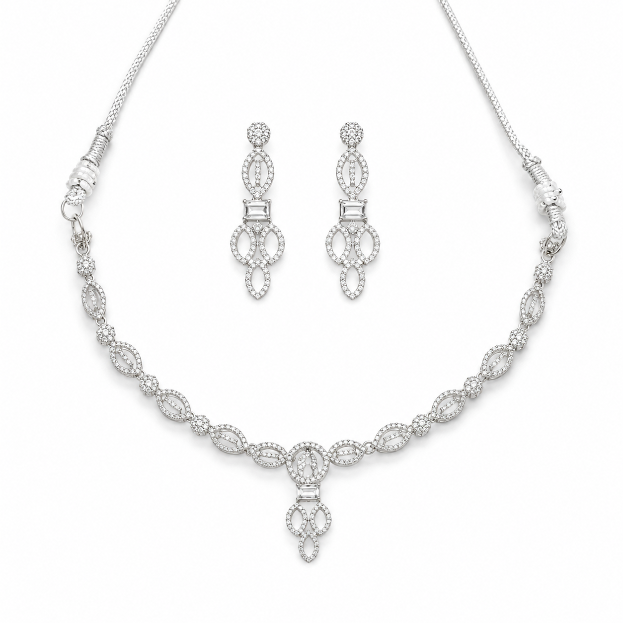 Radiant Crystal Leaf Necklace & Earrings Set