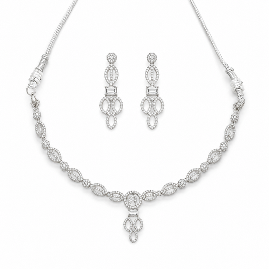 Radiant Crystal Leaf Necklace & Earrings Set