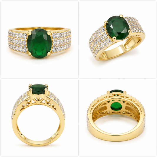 Royal Emerald Zircon Statement Ring
