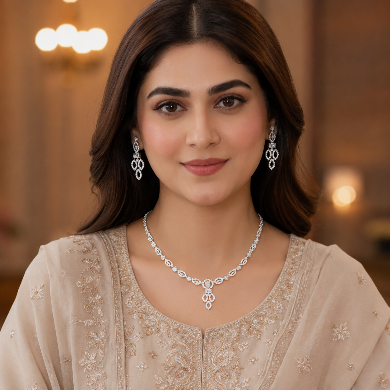 Radiant Crystal Leaf Necklace & Earrings Set