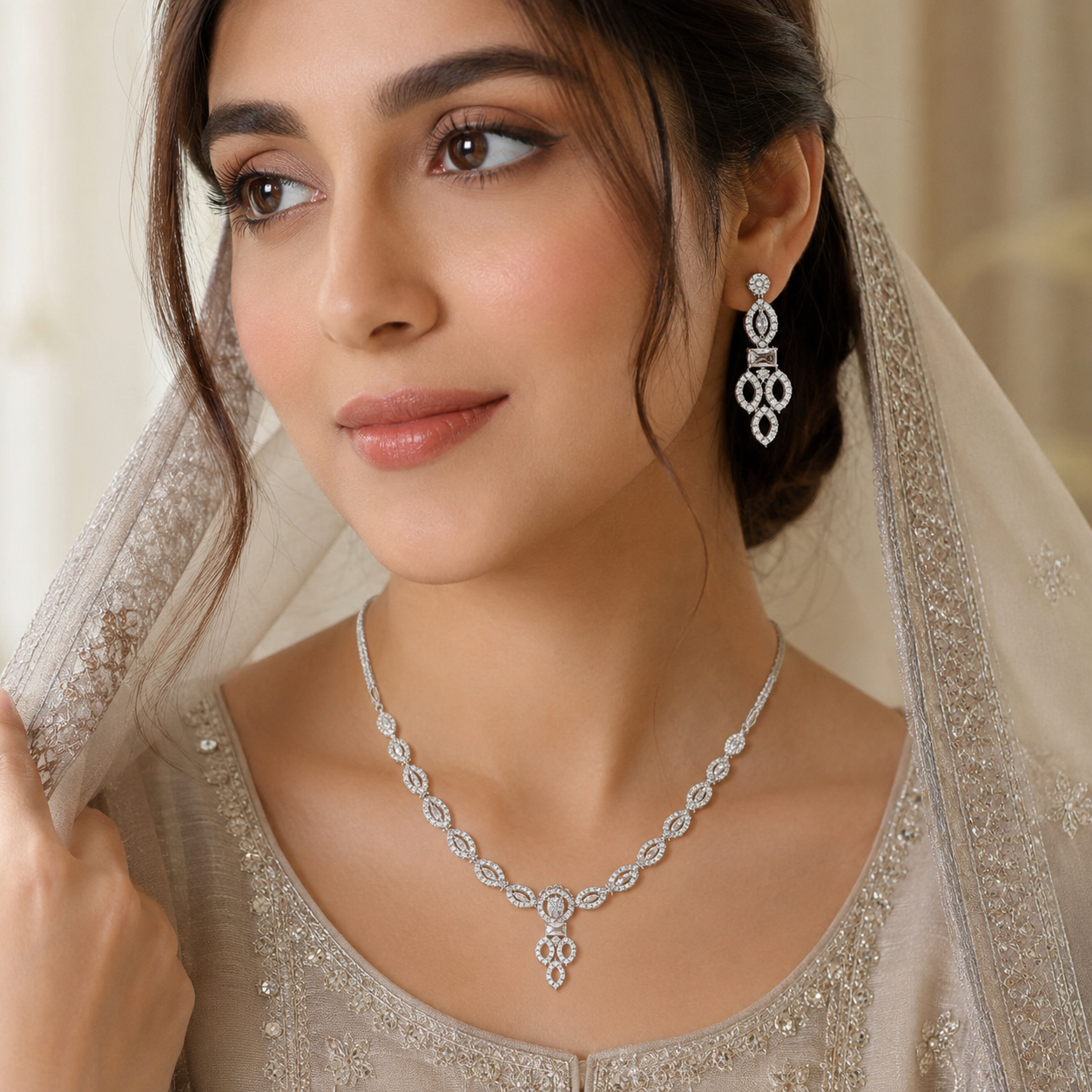 Radiant Crystal Leaf Necklace & Earrings Set