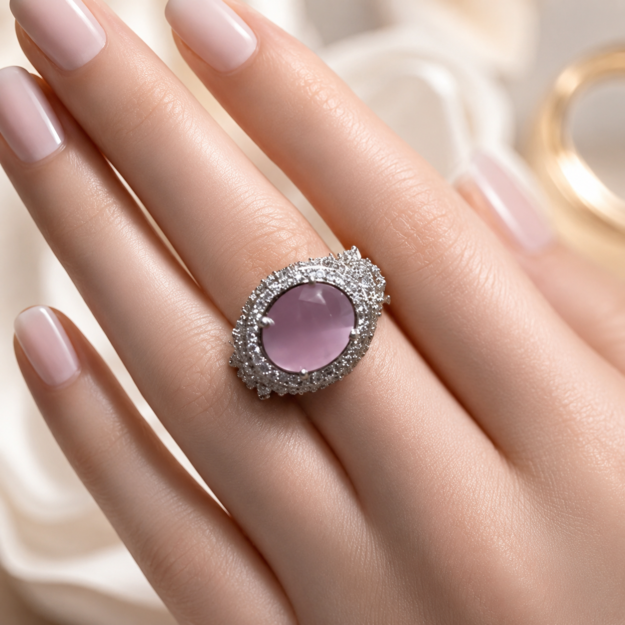 Lavender Oval Crystal Halo Statement Ring