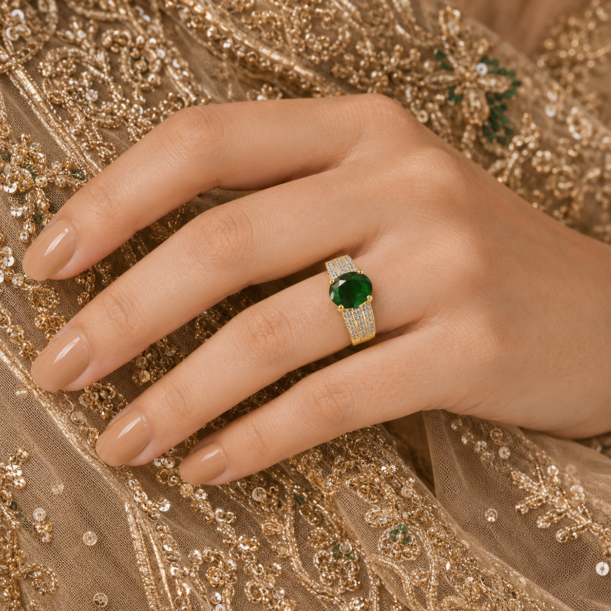 Royal Emerald Zircon Statement Ring